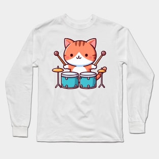 Cute Cat Drummer Long Sleeve T-Shirt